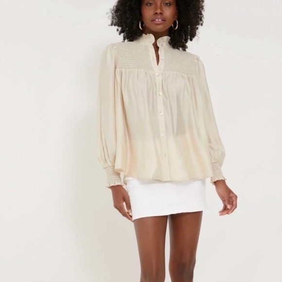 Pomander Place Tops - POMANDER PLACE Champagne Jaia Long Sleeve Smocked Blouse Size Extra Large
